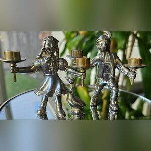 2PC Vintage German 24Kt Gold Plated Boy & Girl-Angel Candle Holders